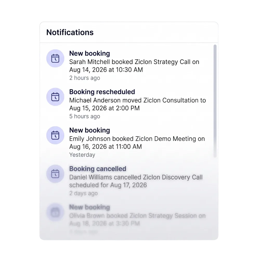 booking notifications